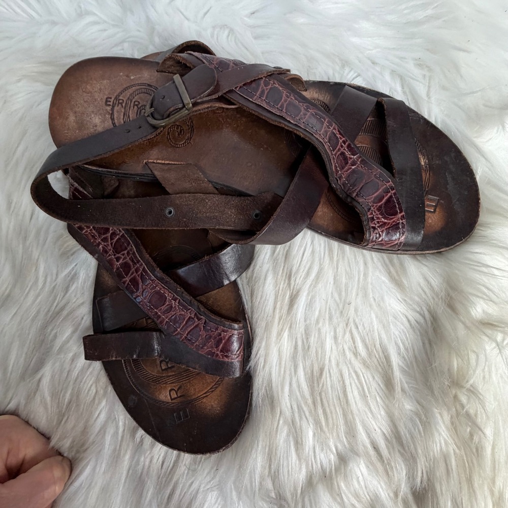ERRUTI Men Brown Leather Gladiator Sandals Made in Italy Size 44